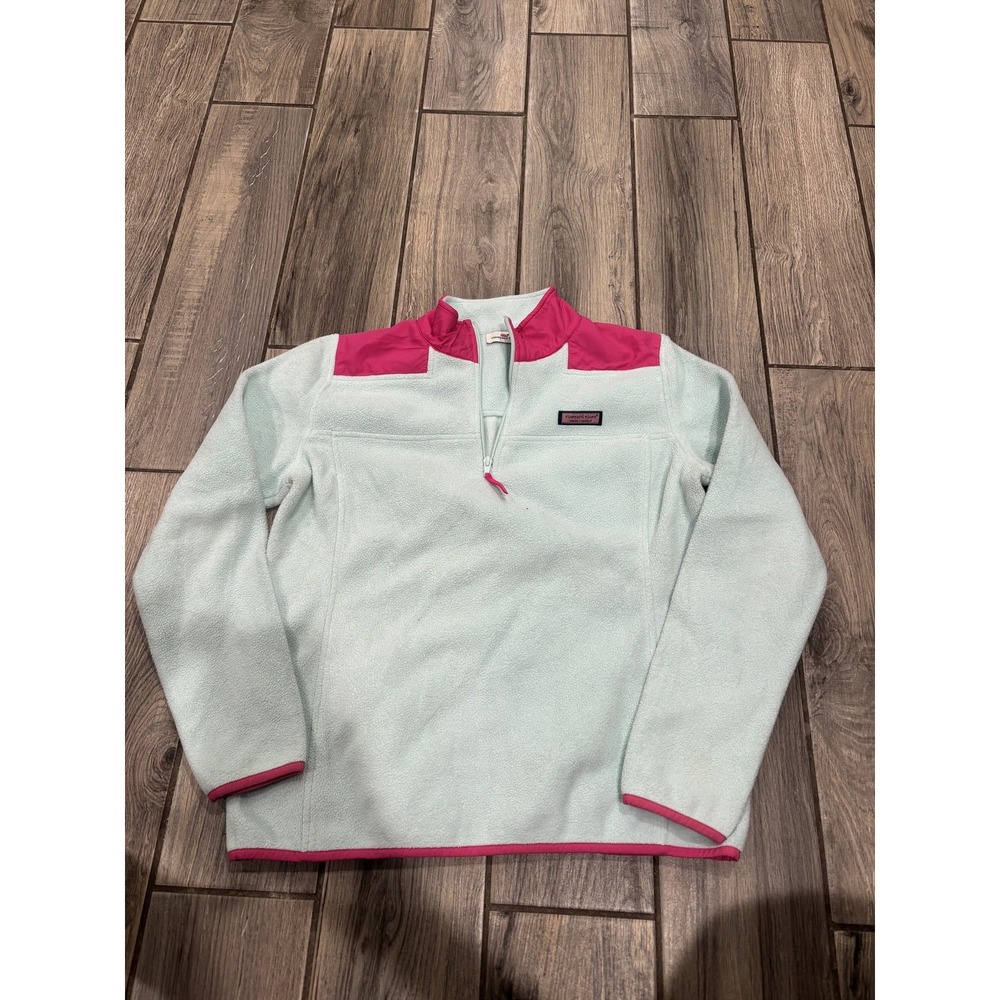 Vineyard Vines Women's Small S 1/4 Zip Fleece Pullover‎ Aqua Pink Colorblock